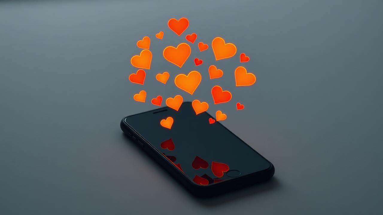 قلوب متوهجة تتصاعد من هاتف